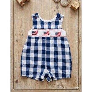 Good Lad Patriotic Flag Smocked Gingham Romper 12 Month